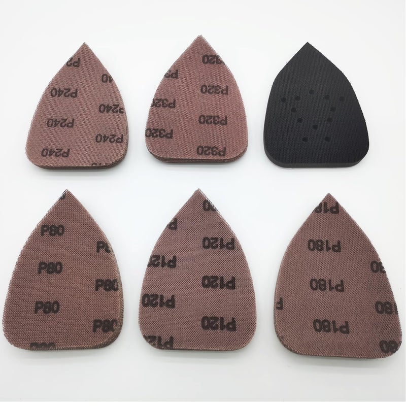 FOWOK Mouse Mesh Sanding Sets, 1Pc Sanding Interface Pad and 50Pcs Sanding Paper 80 | 120 | 180 | 240 | 320 Grit Hook and Loop Sandpaper for Detail Sander -FMN51 - Image 2